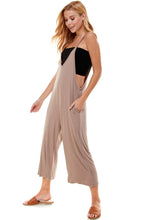 Load image into Gallery viewer, Loose Fit V Neck Capri Jumpsuits - Taupe
