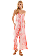 Load image into Gallery viewer, Bamboo Hand Tie Dye Loose Fit Spaghetti Strap Jumpsuit | White/Coral