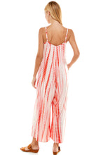 Load image into Gallery viewer, Bamboo Hand Tie Dye Loose Fit Spaghetti Strap Jumpsuit | White/Coral