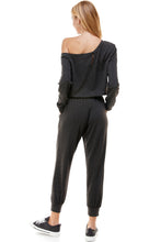 Load image into Gallery viewer, Off Shoulder Long Sleeve French Terry Jumpsuit - Charcoal