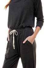 Load image into Gallery viewer, Off Shoulder Long Sleeve French Terry Jumpsuit - Charcoal