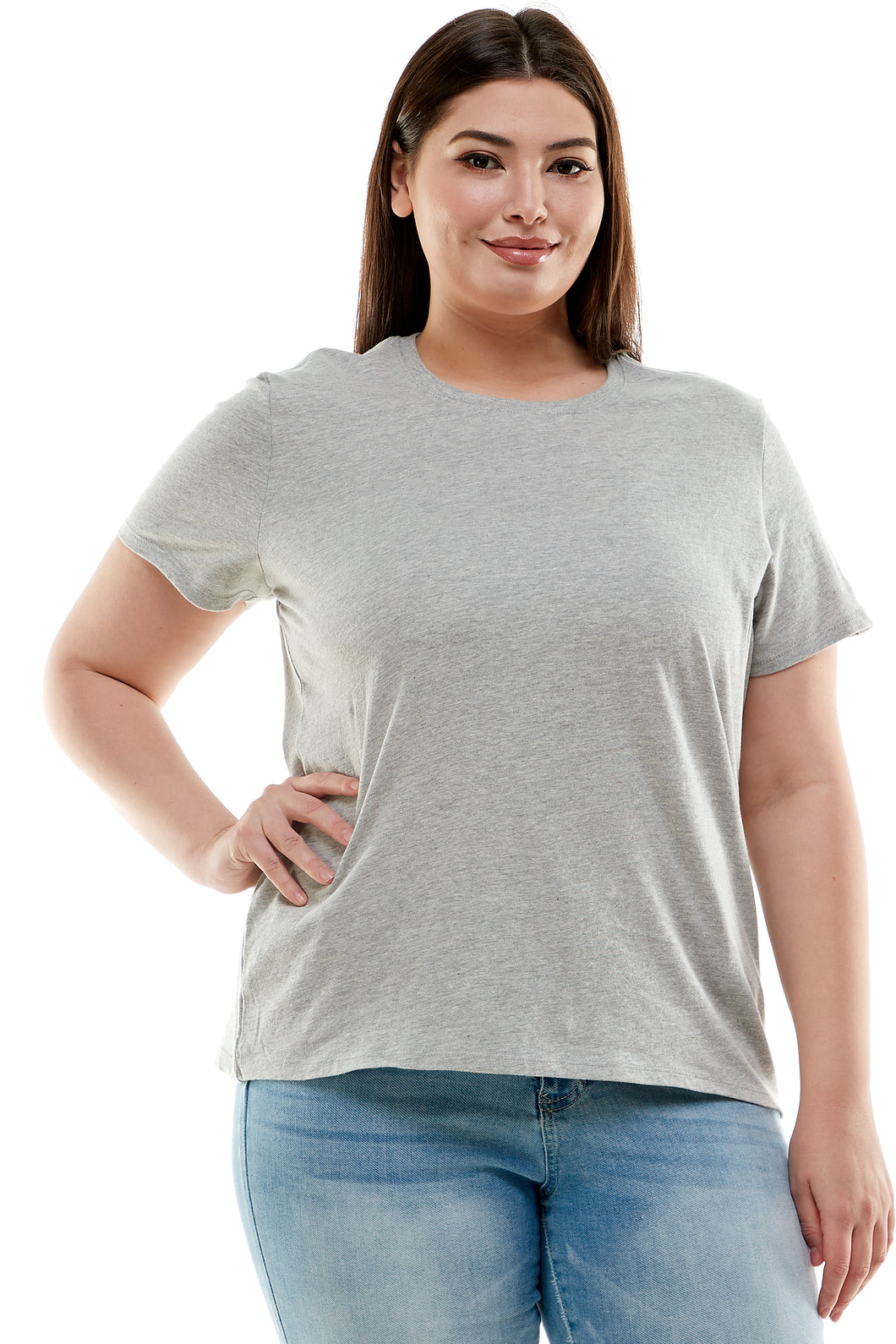 Plus Size Basic Short Sleeve Tee Shirt | Heather Gray
