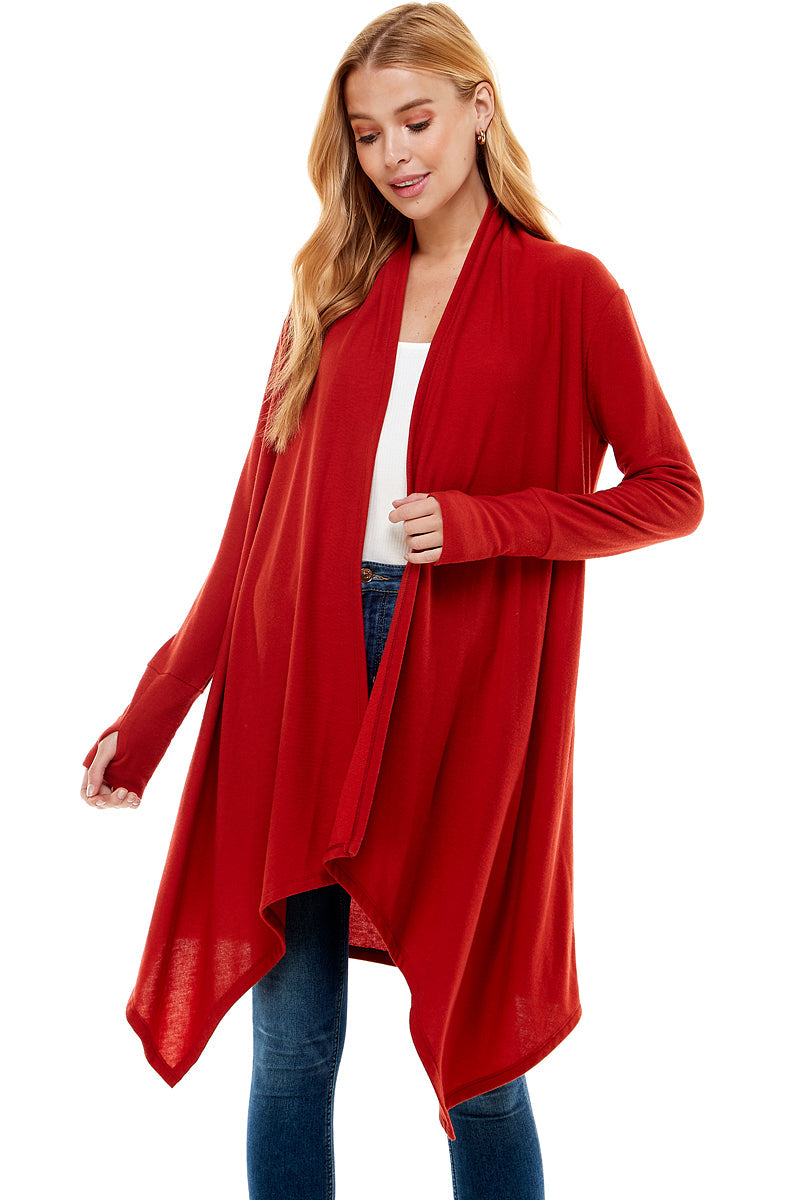Loving People Soft Hacci Long Sleeve Cardigan With Thumb Holes - Draped Open Front, Lightweight Knit, Multiple Colors - View #5
