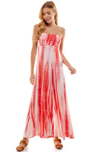 Load image into Gallery viewer, Bamboo Hand Tie Dye Fold Over Tube Strapless Jumpsuit - White/Coral