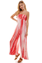 Load image into Gallery viewer, Bamboo Hand Tie Dye Fold Over Tube Strapless Jumpsuit - White/Coral