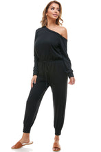 Load image into Gallery viewer, Off Shoulder Long Sleeve French Terry Jumpsuit