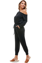 Load image into Gallery viewer, Off Shoulder Long Sleeve French Terry Jumpsuit