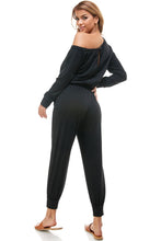 Load image into Gallery viewer, Off Shoulder Long Sleeve French Terry Jumpsuit