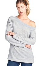 Load image into Gallery viewer, Long Sleeve Off Shoulder Brushed Soft Hacci Top - H Gray