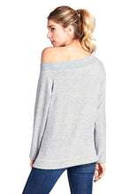 Load image into Gallery viewer, Long Sleeve Off Shoulder Brushed Soft Hacci Top - H Gray