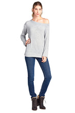 Load image into Gallery viewer, Long Sleeve Off Shoulder Brushed Soft Hacci Top - H Gray