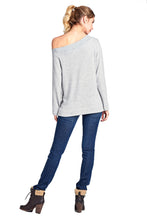 Load image into Gallery viewer, Long Sleeve Off Shoulder Brushed Soft Hacci Top - H Gray