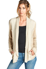Load image into Gallery viewer, Waffle Thermal Long Sleeve Open Front Raw Edge Cardigan - Oatmeal
