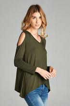Load image into Gallery viewer, Cold Shoulder Long Sleeve Top -Olive
