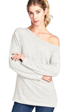 Load image into Gallery viewer, Long Sleeve Off Shoulder Brushed Soft Hacci Top - Oatmeal