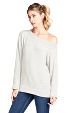 Load image into Gallery viewer, Long Sleeve Off Shoulder Brushed Soft Hacci Top - Oatmeal