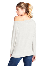 Load image into Gallery viewer, Long Sleeve Off Shoulder Brushed Soft Hacci Top - Oatmeal