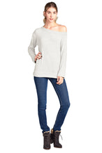 Load image into Gallery viewer, Long Sleeve Off Shoulder Brushed Soft Hacci Top - Oatmeal