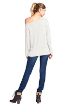 Load image into Gallery viewer, Long Sleeve Off Shoulder Brushed Soft Hacci Top - Oatmeal