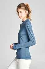 Load image into Gallery viewer, Long Sleeve Mock Neck Top - Teal Denim