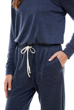 Load image into Gallery viewer, Off Shoulder Long Sleeve French Terry Jumpsuit - Navy
