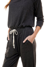 Load image into Gallery viewer, Off Shoulder Long Sleeve French Terry Jumpsuit - Charcoal
