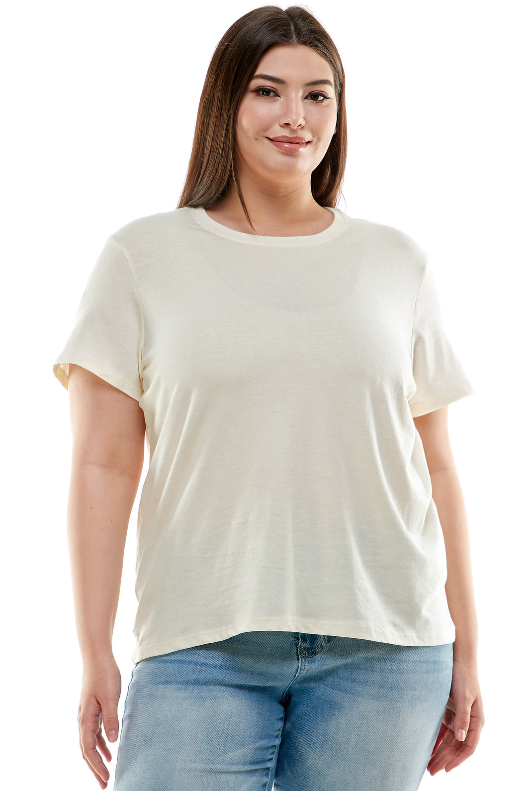 Plus Size Basic Short Sleeve Tee Shirt | Ivory