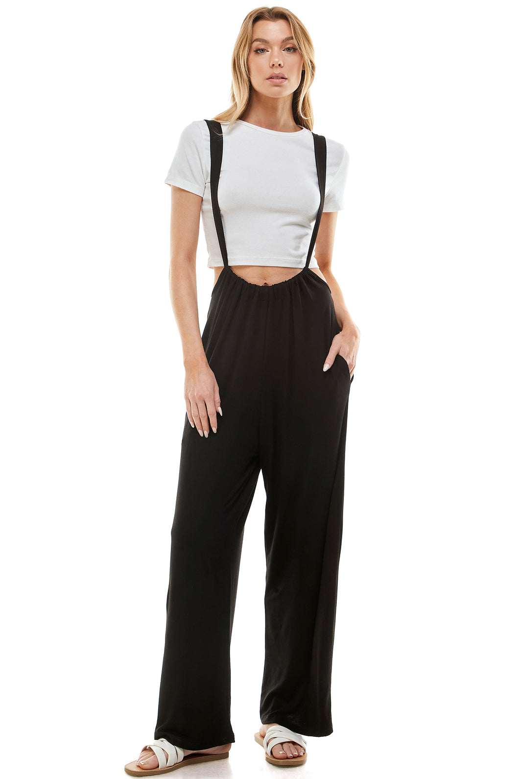 Loose Fit Suspender Pants Overalls Jumpsuits - Black