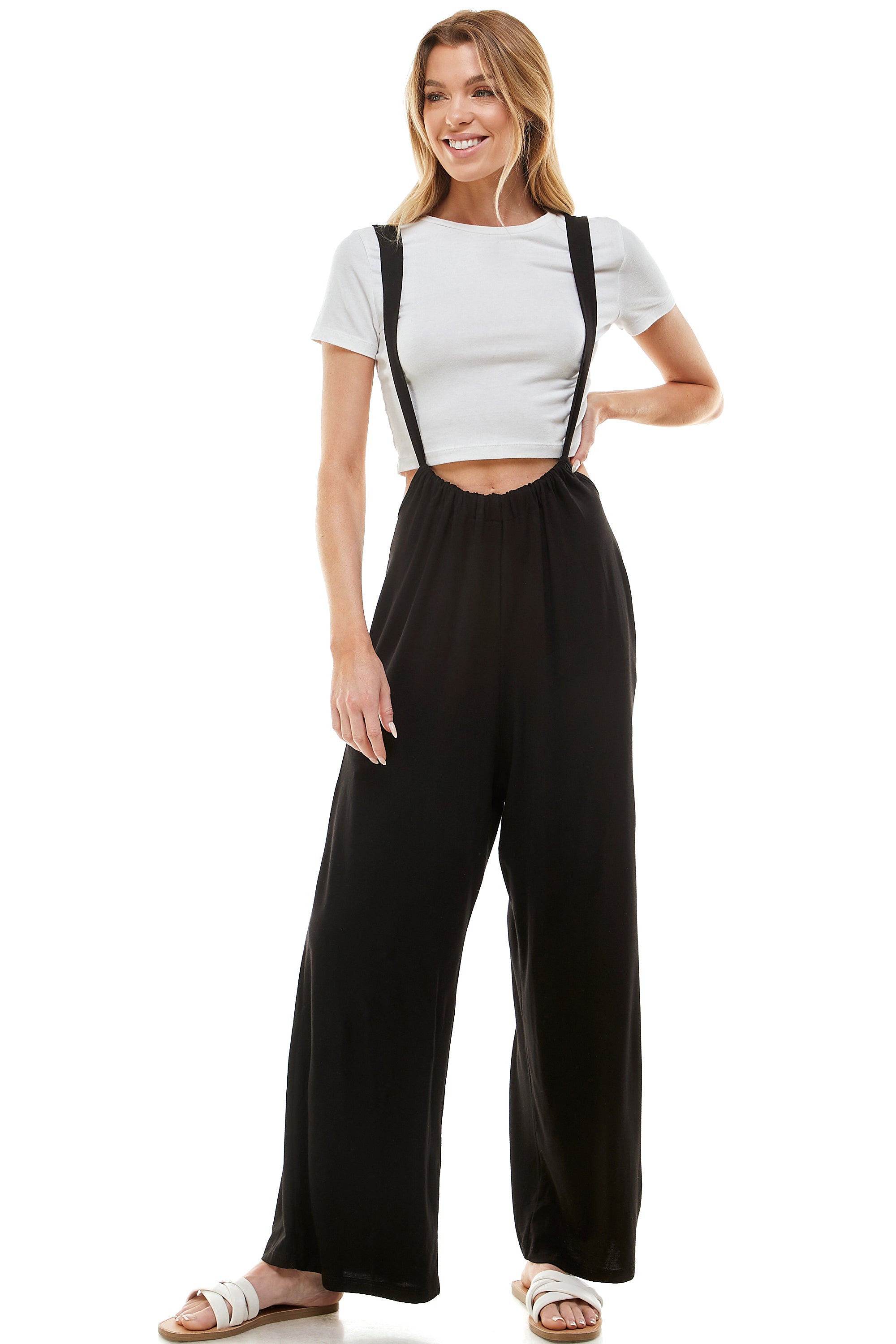 あいう出品　Suspenders Highwaist Pants High Waist Wide Leg Suspenders Pants | Vivian Seven