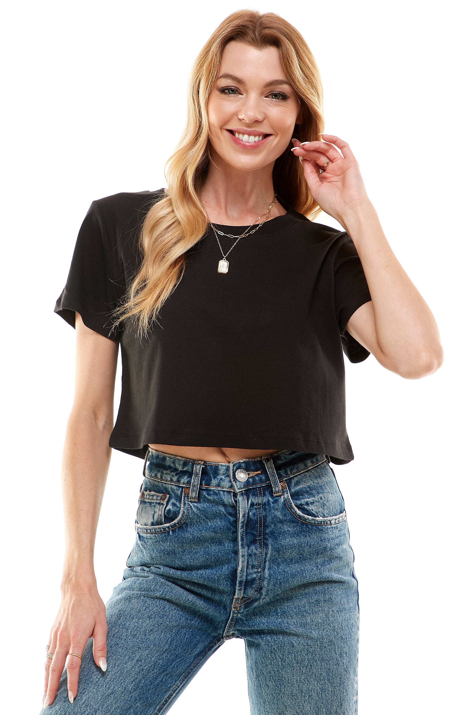 RightPerson Women's Basic Short Sleeve Scoop Neck Crop Top Cotton Crop Tee  Shirts(Black,S) at  Women's Clothing store
