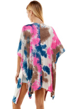 Load image into Gallery viewer, Tie Dye Kimono Cardigan Cover Up - Denim/Fuchsia
