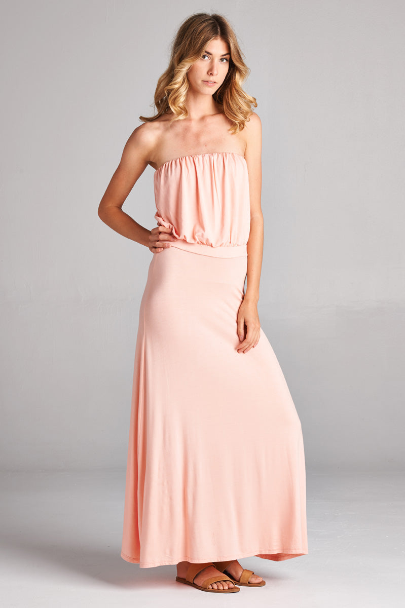 Peach Strapless Maxi Dress