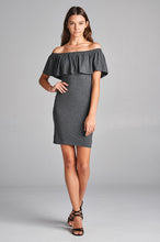 Load image into Gallery viewer, Off Shoulder Ruffled Dress - Charcoal
