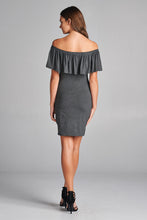 Load image into Gallery viewer, Off Shoulder Ruffled Dress - Charcoal
