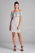 Load image into Gallery viewer, Off Shoulder Ruffled Dress -Heather Gray
