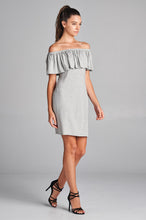Load image into Gallery viewer, Off Shoulder Ruffled Dress -Heather Gray

