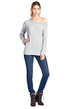 Load image into Gallery viewer, Long Sleeve Off Shoulder Brushed Soft Hacci Top - H Gray
