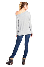 Load image into Gallery viewer, Long Sleeve Off Shoulder Brushed Soft Hacci Top - H Gray
