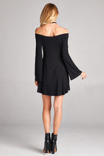 Load image into Gallery viewer, Off Shoulder Bell Long Sleeve Mini Dress - Black
