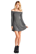 Load image into Gallery viewer, Off Shoulder Bell Long Sleeve Mini Dress - Charcoal
