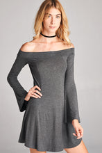 Load image into Gallery viewer, Off Shoulder Bell Long Sleeve Mini Dress - Charcoal
