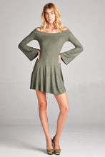 Load image into Gallery viewer, Off Shoulder Bell Sleeve Dress - Olive
