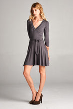 Load image into Gallery viewer, Surplice Solid V Neck Mini Dress - Dark Gray
