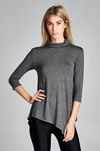 Load image into Gallery viewer, Turtle Neck 3/4 Sleeve Asymmetrical Hem Top - Charcoal
