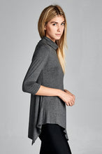 Load image into Gallery viewer, Turtle Neck 3/4 Sleeve Asymmetrical Hem Top - Charcoal
