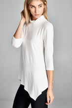 Load image into Gallery viewer, Turtle Neck 3/4 Sleeve Asymmetrical Hem Top - Ivory
