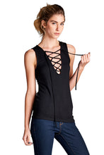 Load image into Gallery viewer, Sleeveless Lace Up String Tank Top | Black
