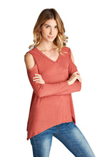 Load image into Gallery viewer, Cold Shoulder Long Sleeve Top -Marsala
