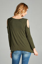 Load image into Gallery viewer, Cold Shoulder Long Sleeve Top -Olive

