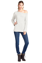 Load image into Gallery viewer, Long Sleeve Off Shoulder Brushed Soft Hacci Top - Oatmeal
